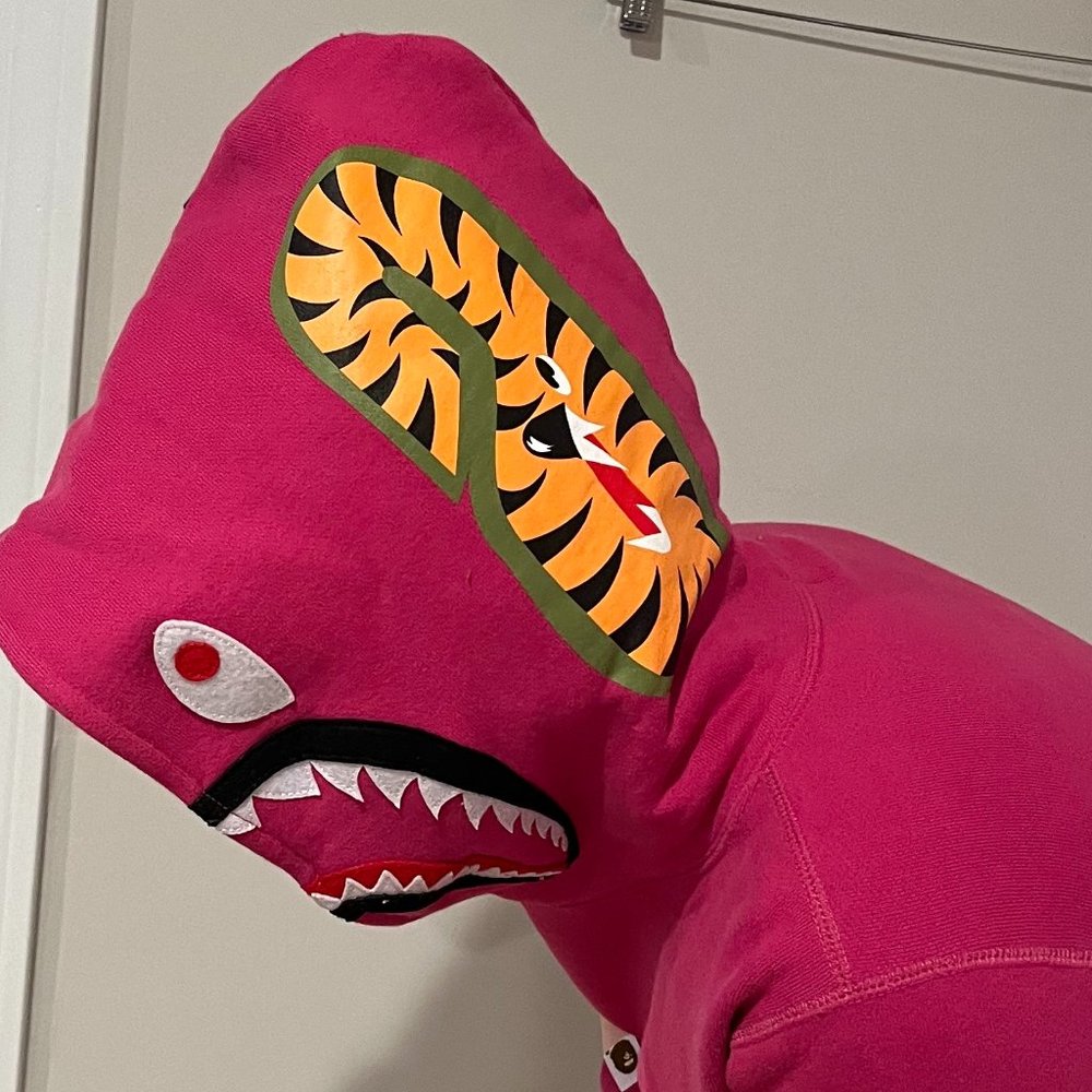 Bape A Bathing Ape Sports Pink Shark Hoodie two side zippers size Small